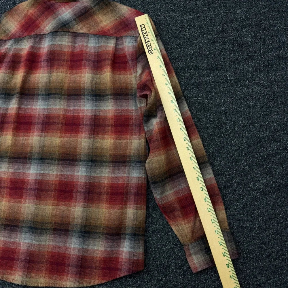 Brixton Bowery Flannel Shirt Mens Large Red Orange Plaid Long‎ Sleeve Button Up